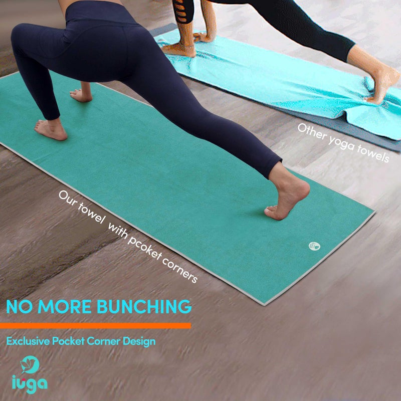 IUGA Non Slip Yoga Towel, Extra Thick Hot Yoga Towel + Hand Towel 2in1 Set with Corner Pockets Design, 100% Microfiber â€“ Non Slip, Super Absorbent and Quick Dry - Image 3